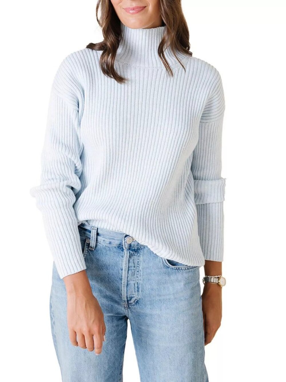 HOPE & HENRY Funnel Neck Sweater 100% Organic Cotton Pale Blue SZ M